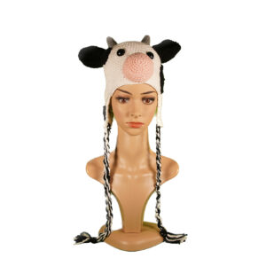 Black and White Crochet Cow Beanie