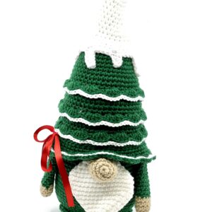 Christmas Tree Gnome with red ribbon