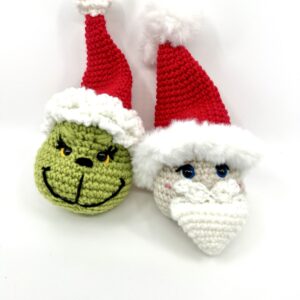 Santa and Grinchee ornaments pair